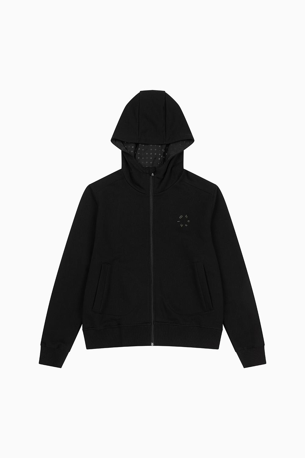 DOT HOODED ZIP-UP, BLACK