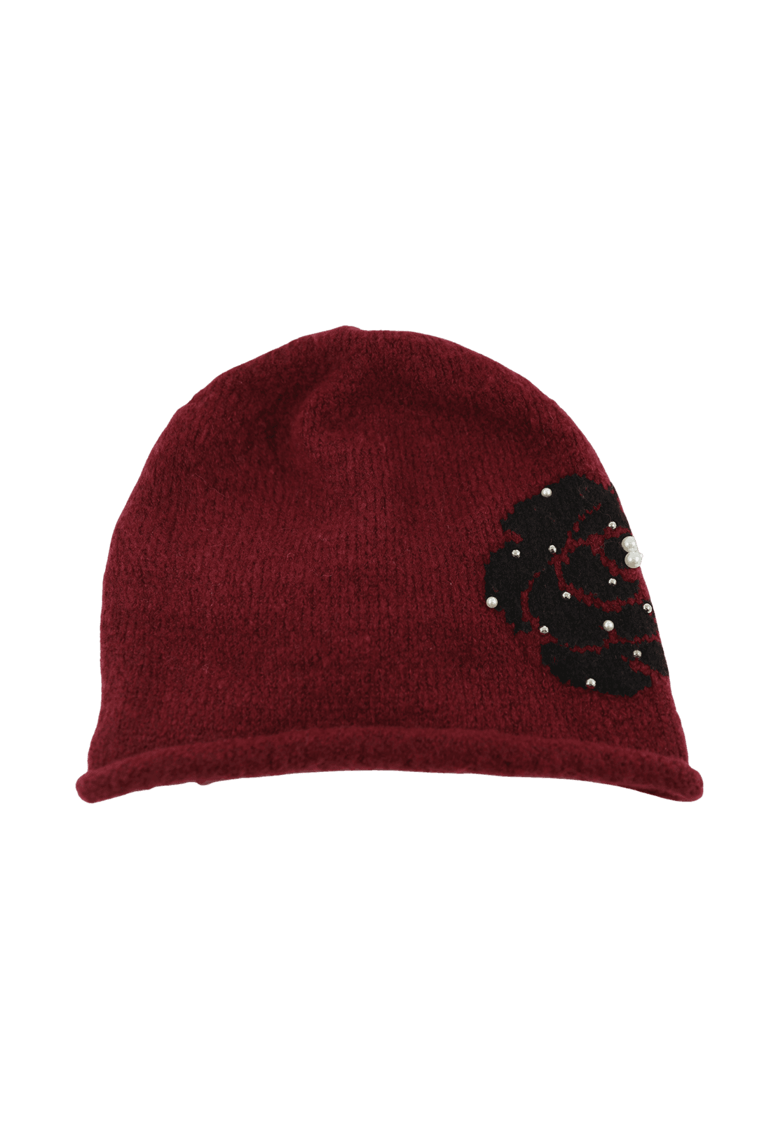 [Sepia] Rose pearl beanie (Burgundy)