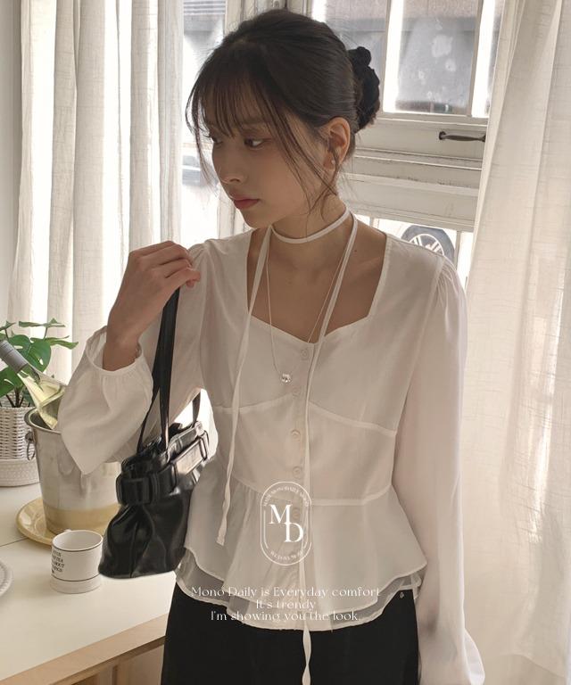 best) 모드 프릴 블라우스 (타이set) (배송지연 2월 중순 입고후 순차발송!)