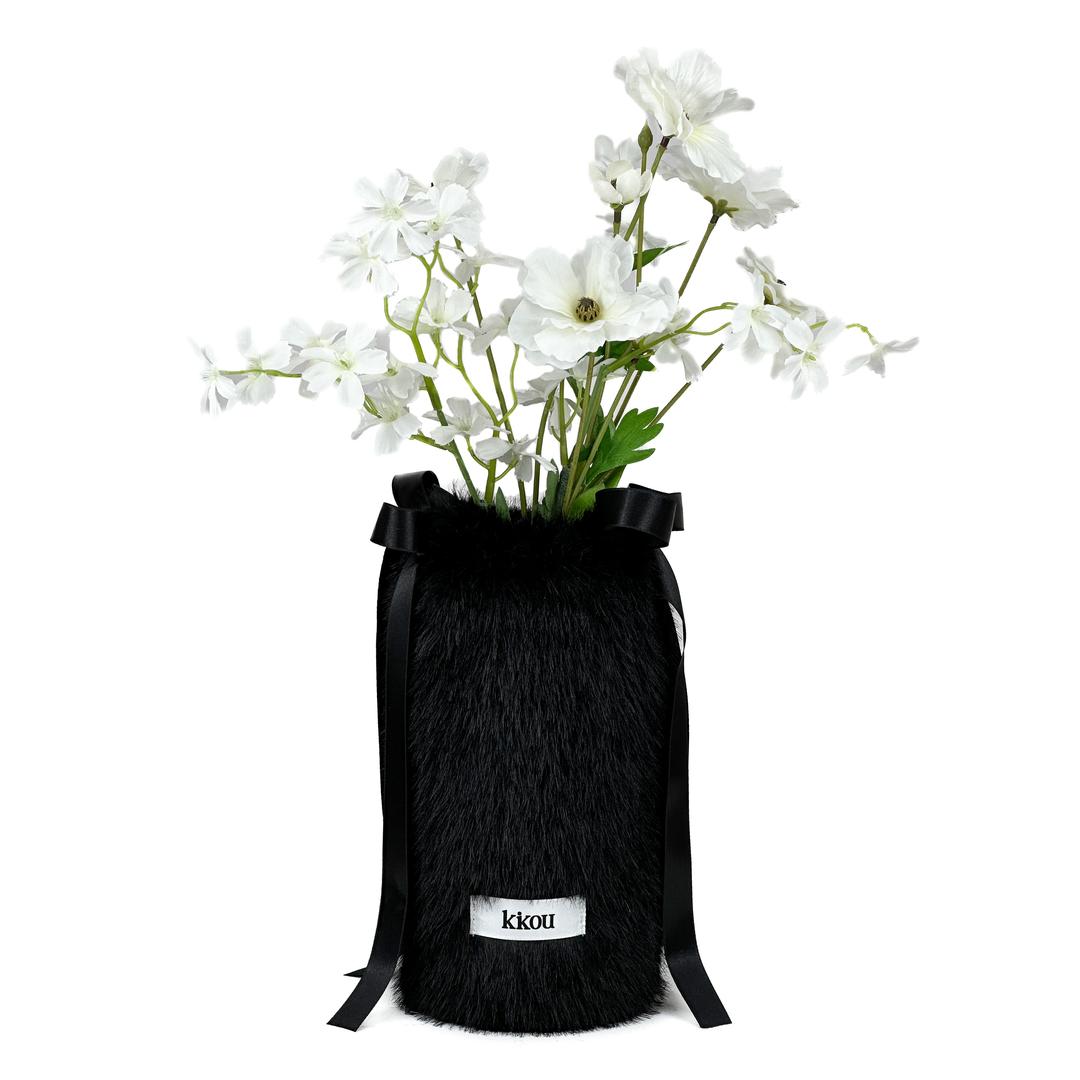 FURRY RIBBON VASE COVER (BLACK) M