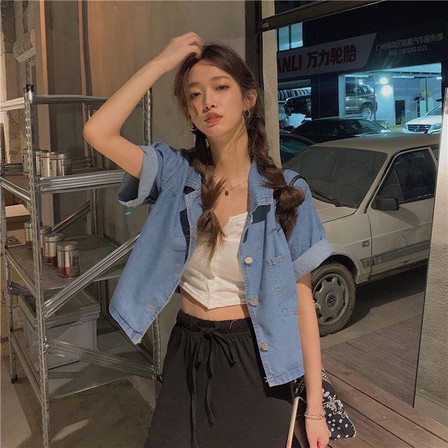 데츠 데님 반팔셔츠 크롭 청자켓-jk 청자켓 데님자켓