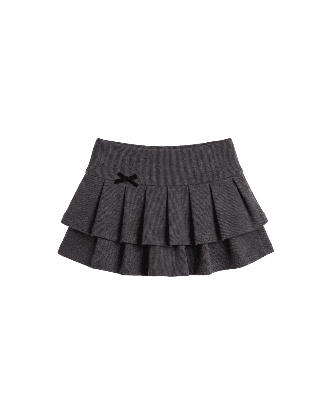 Ribbon Tiered Knit Skirt - CHARCOAL
