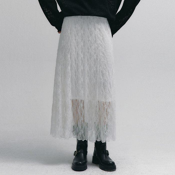 Two-Way Lace Layered Long Skirt (Ivory)