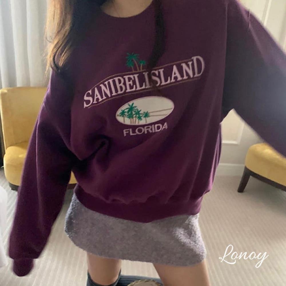 프리티영띵 플로리다 맨투맨 2col 양기모 여성 라운드넥 자수 겨울 티셔츠 그레이 PYT