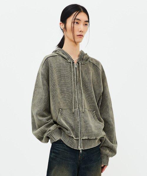 피스 다이드 후디 니트 집업 빈티지 카키