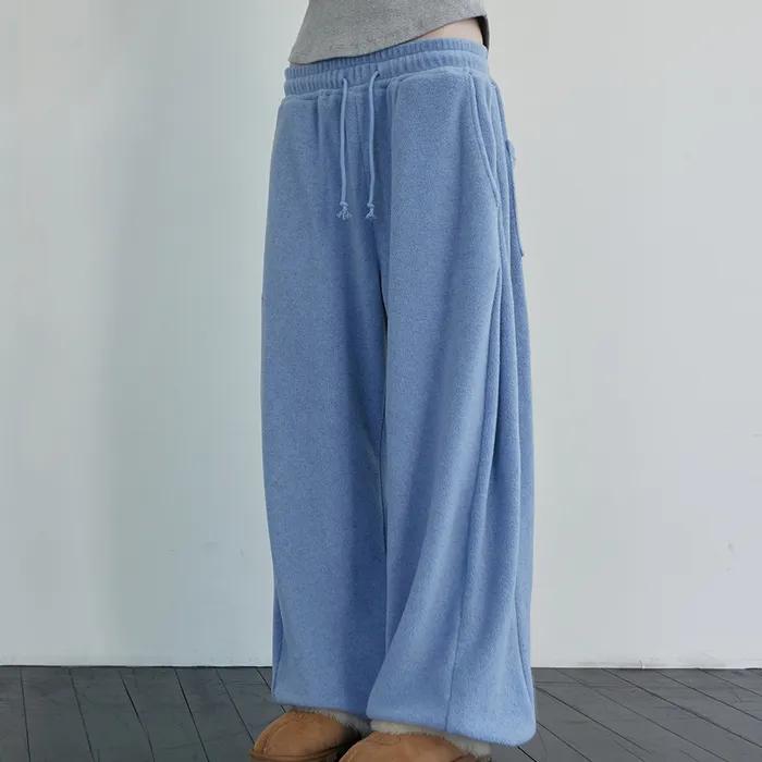 Melange Fleece Pintuck Pants Gray Blue
