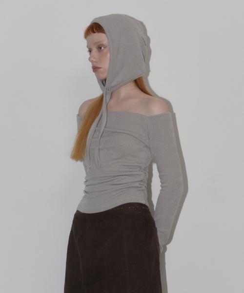 벤에시(VENECY)  Off shoulder knit hoodie gray - 사이즈 & 후기 | 무신사