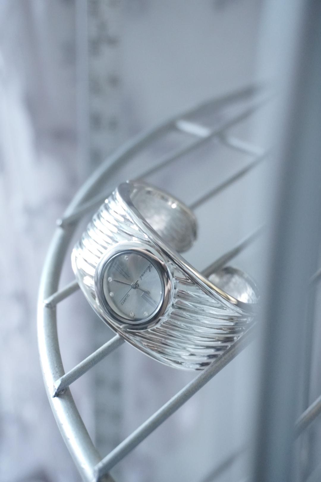 Silver Embo Open Bangle Watch