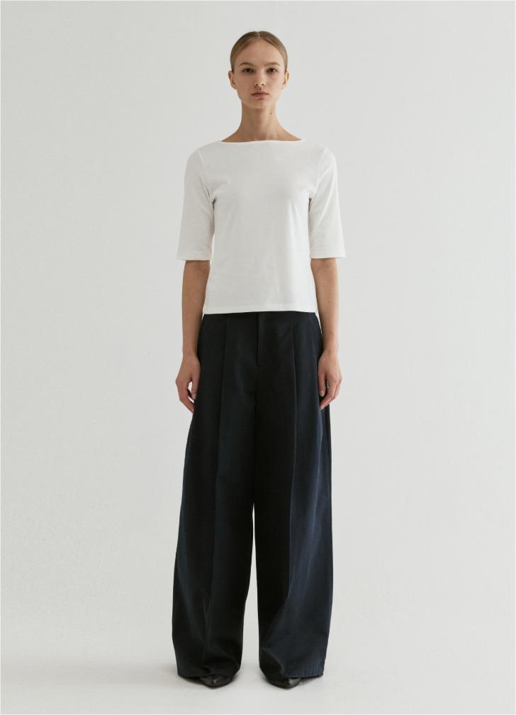 Cotton Tuck Wide-Leg Pants Navy