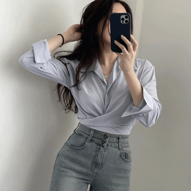 *설연휴세일*여성스러움 한스푼, 랩 크롭 셔츠블라우스 3color