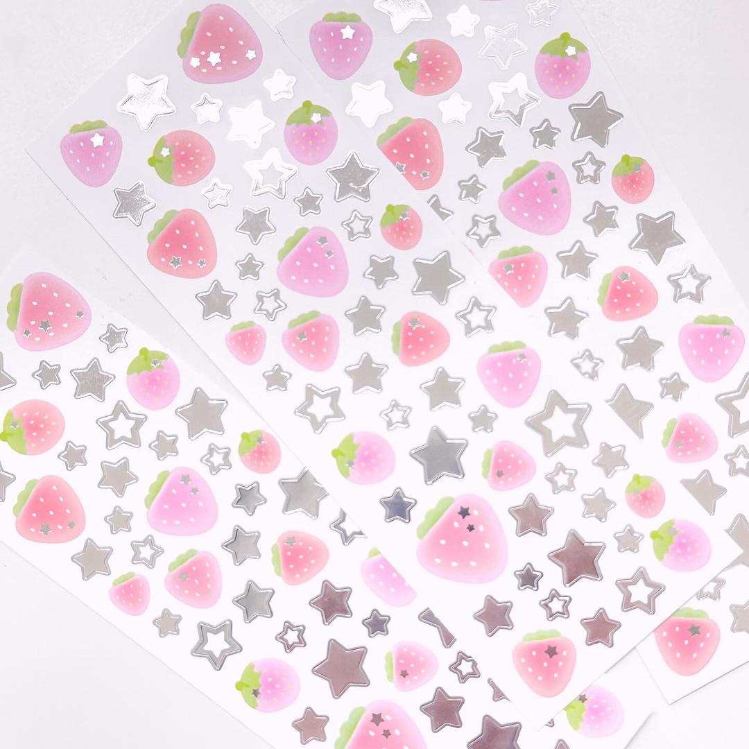 펄리버튼 딸기실버별 데코스티커