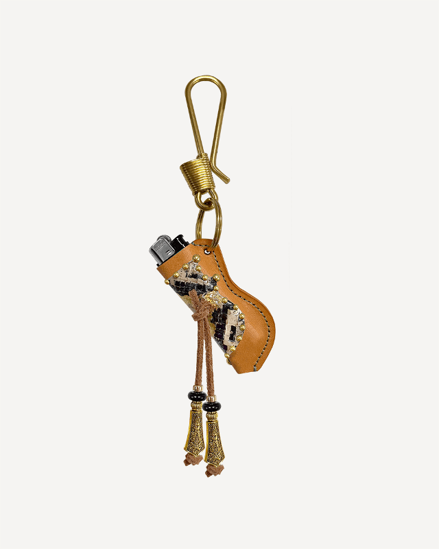Brass Tassel Leather Lighter Holder [Beige]