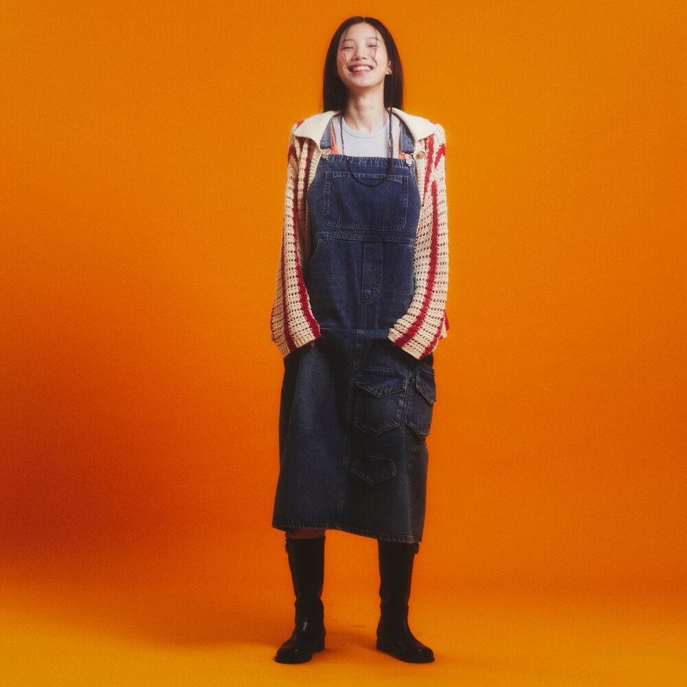 데님 멜빵 스커트