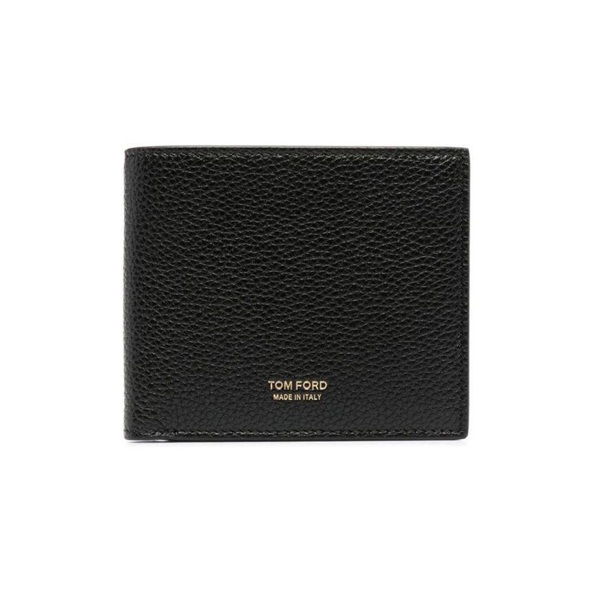 25SS 톰포드 남성 그레인 레더 로고 바이폴드 반지갑 블랙 Y0228 LCL158G 1N001