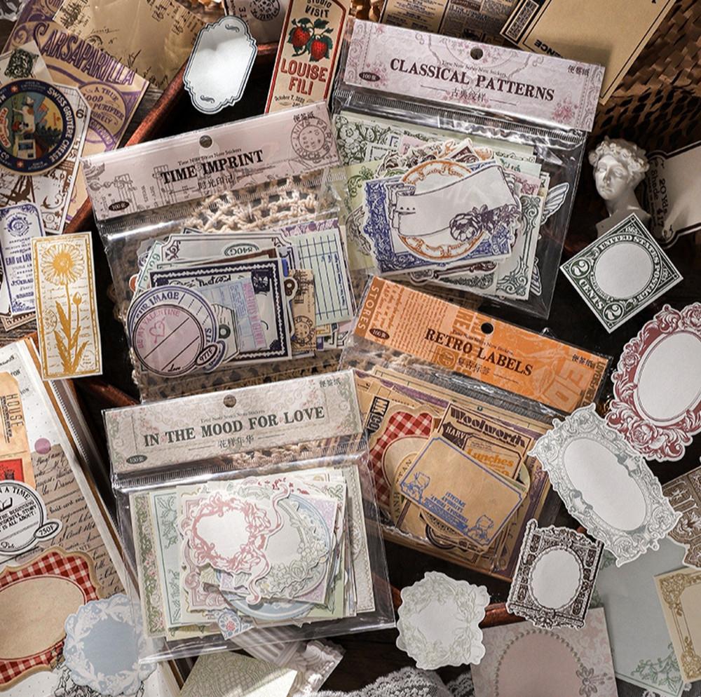 정크저널 라벨 레이스 빈티지 다꾸 페이퍼 소재 재료 100매 레이어드 다이어리꾸미기