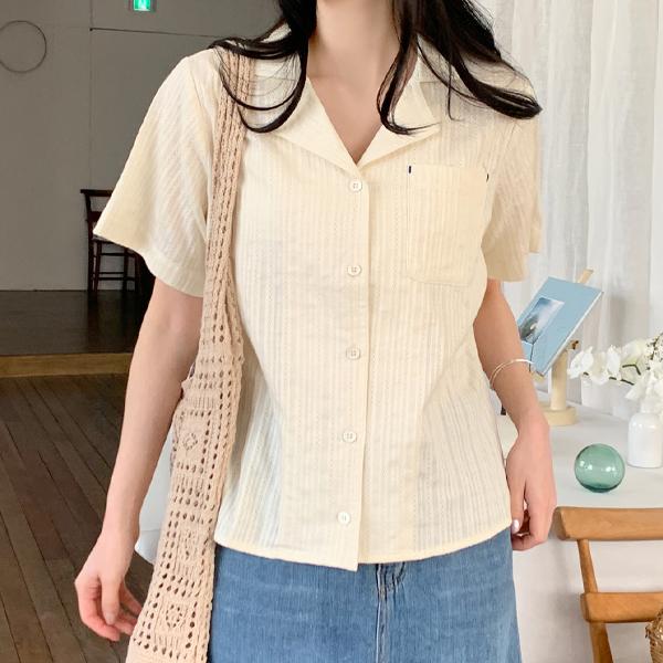 육육걸즈 (무료배송) 아일렛포인트반팔셔츠