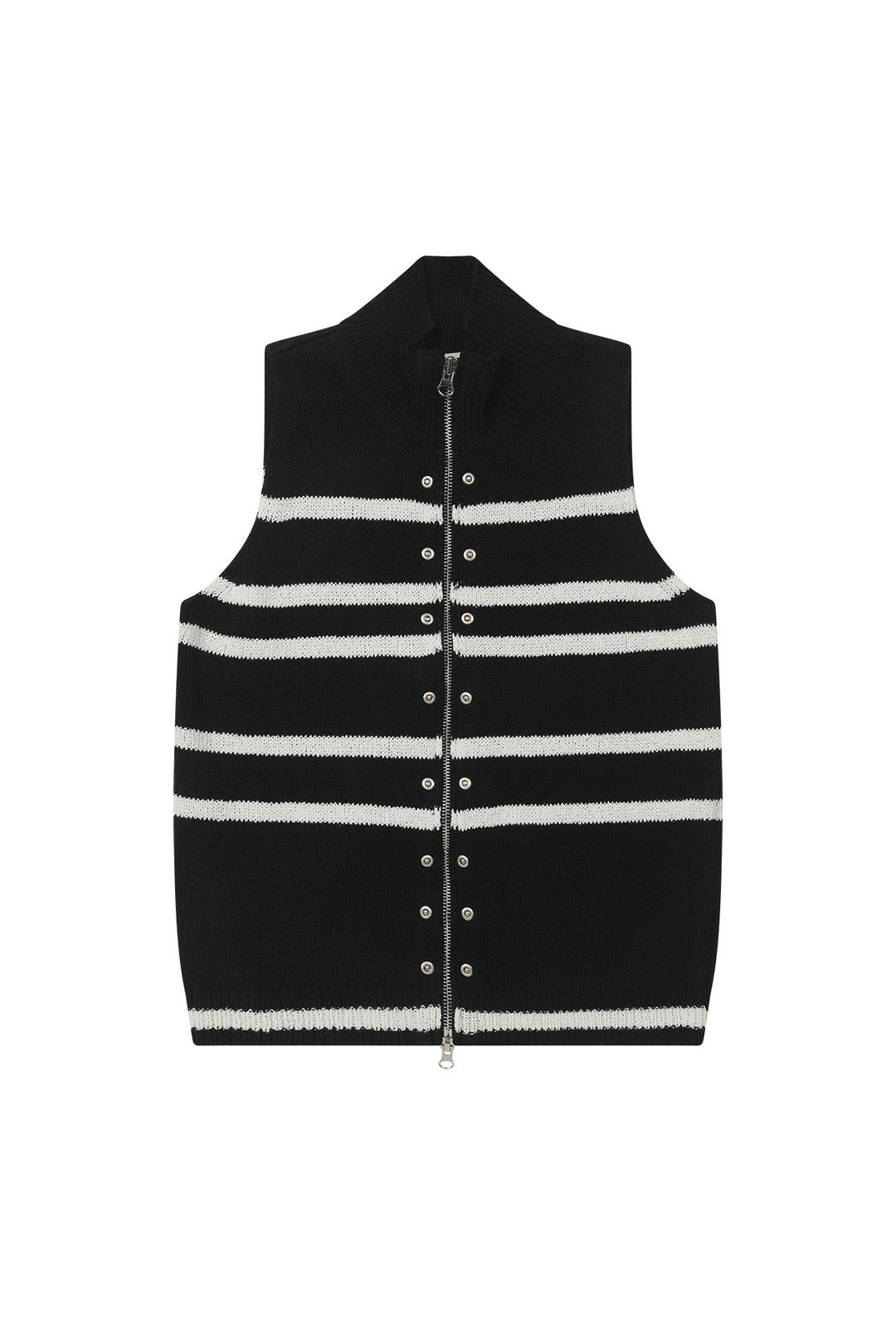 STRIPE KNIT VEST ZIP UP IN BLACK