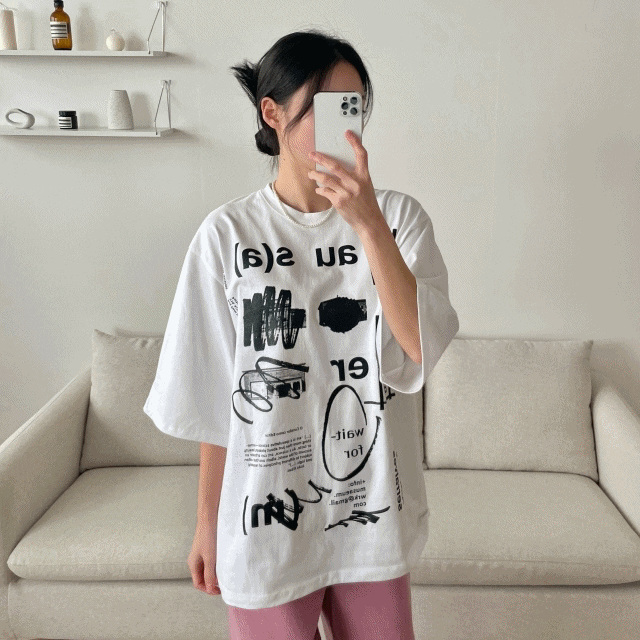 [*당일발송/유니크함] 웨잇 반팔 티셔츠 (3color) / 드로잉 프린팅 오버핏 박시 유니크 반팔티
