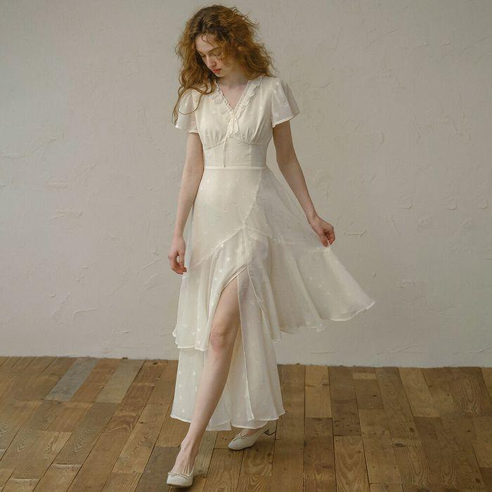 Cest_Heart irregular layered slit dress