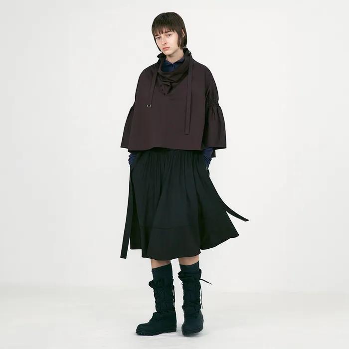 SHIRRED SLEEVE FOULARD TOP_PURPLE BROWN_LW253BL02W3