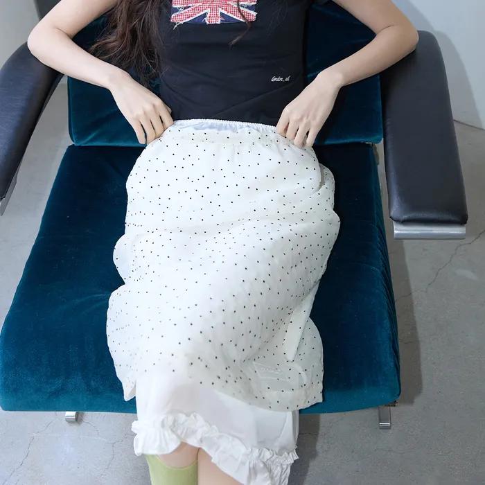 Sheer Dot Layered Midi Skirt White