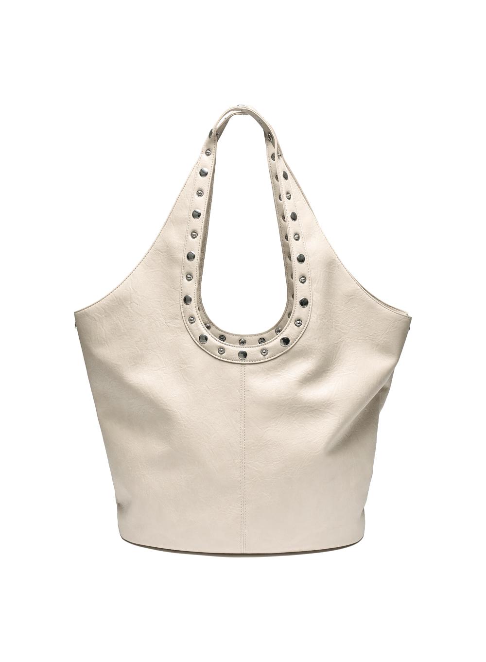 [WOMEN] METAL SNAP HANDLE LEATHER BAG_CREAM