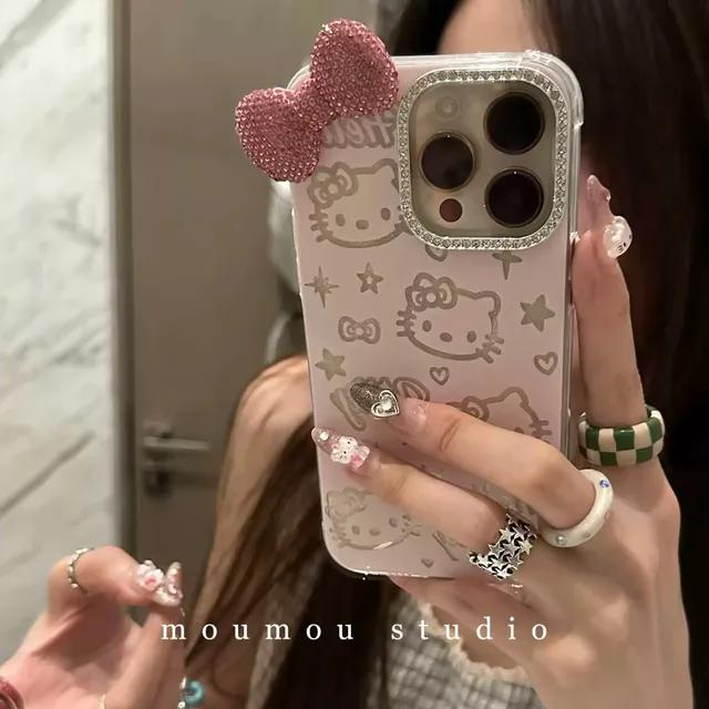 큐빅 리본 핑크 고양이 아이폰 범퍼 케이스 키티 귀여운케이스