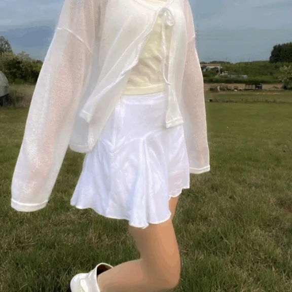 당일발송* (3color)시즈니 리본 가디건 - 시스루 린넨 끈 얇은 여름 가디건 여름가디건 리본가디건 여름긴팔 여름휴가룩 나시가디건