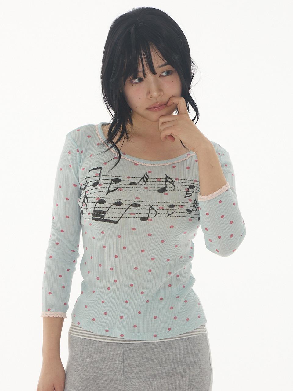 [3월 중순 예약 배송] SPRINKLE MELODY TOP AQUA-BERRY DOT