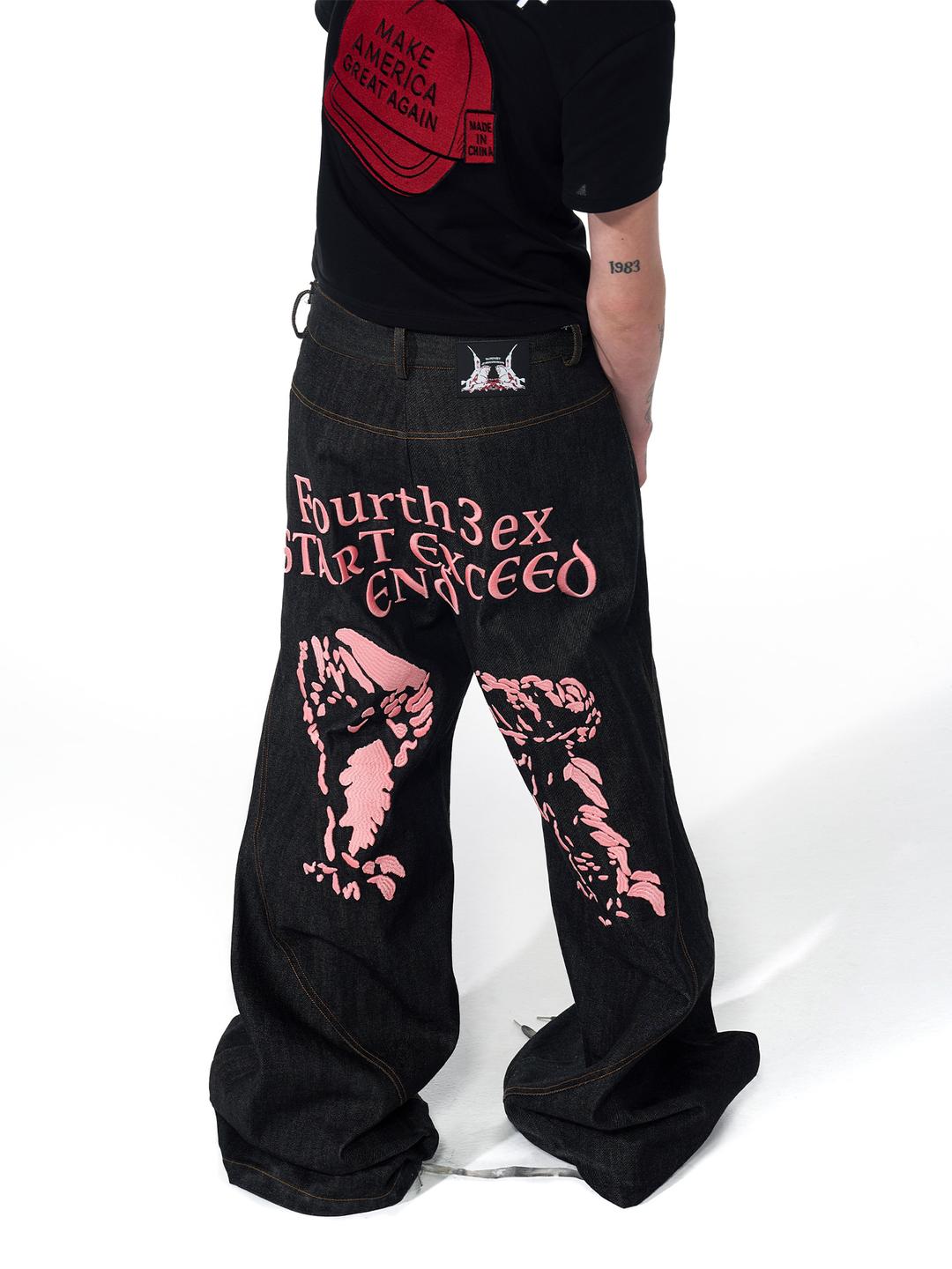 Fourth3ex&StartExceedEnd Pink Floyd Wide Jeans