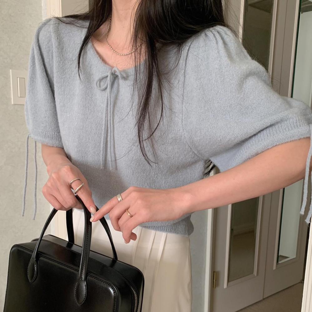 (아이,소라당일) 멜라운지 리본 반팔 니트 (3col) mellounge 떠유니