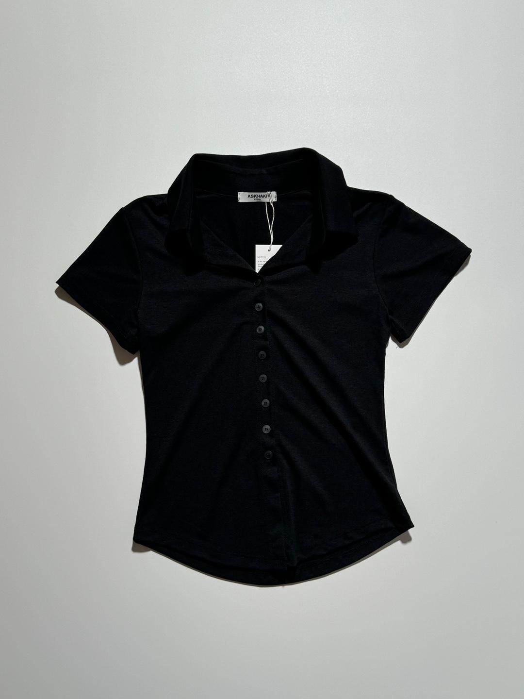 (Made Korea) Slim Collar Half Sleeve Shirt (Black)