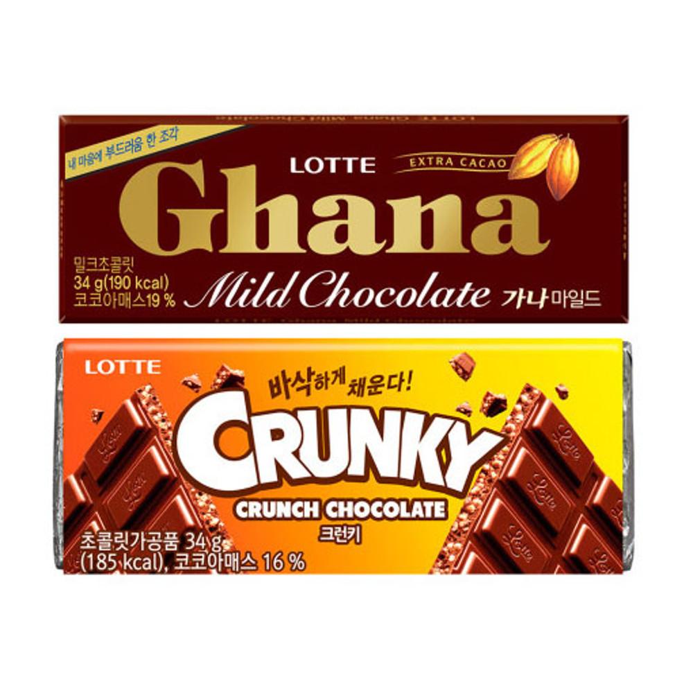롯데 가나마일드/크런키 초콜릿 34g 12개