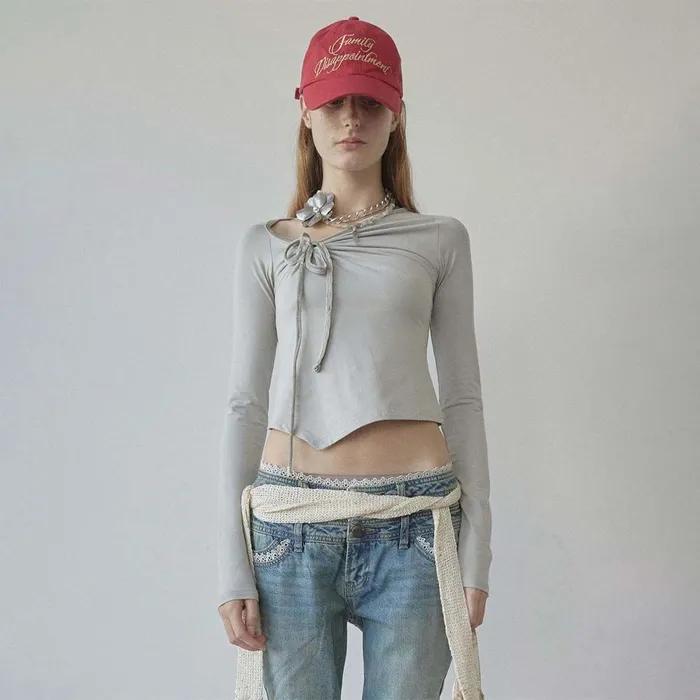 Zen Velvet Trimming Top Ice Gray