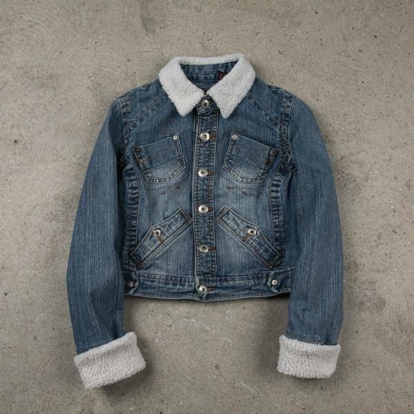 Crop Shearling Denim Jacket 0341 W