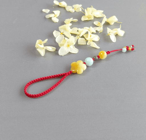 오늘의 꽃 황옥& 초록잎 행복의 천연 비취 매듭 키링