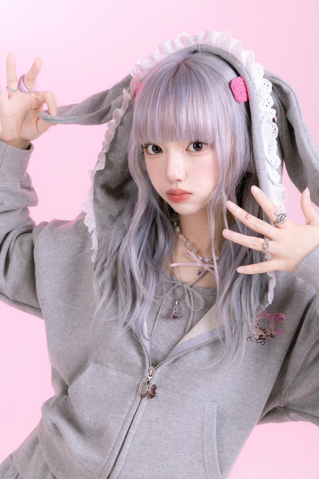 Teddy's Bunny Hood Zip-up ( Grey )