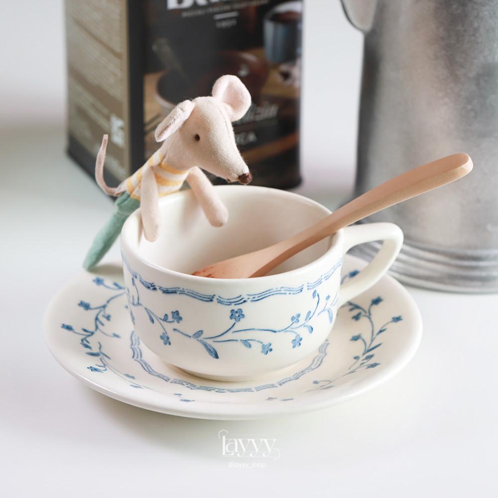 로얄 컨트리 참 블루 레트로 컵앤소서 빈티지 찻잔 커피잔