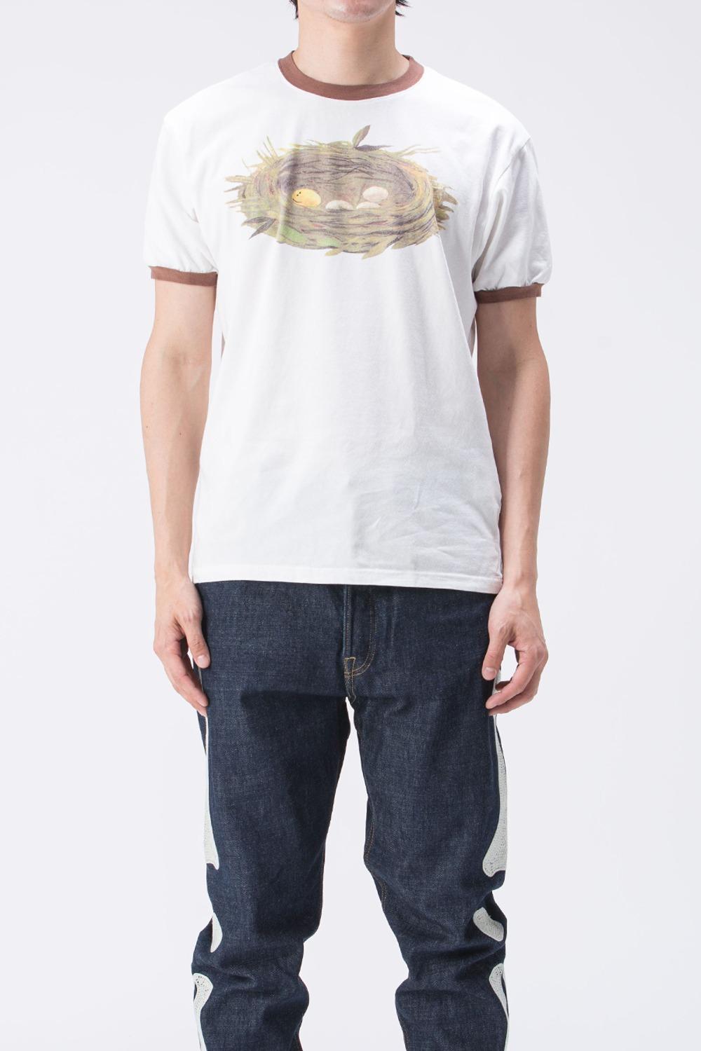 (24SS)  20/-JERSEY RINGER T(PROFILE RAINBOWY BIRD'SNEST) WHITE