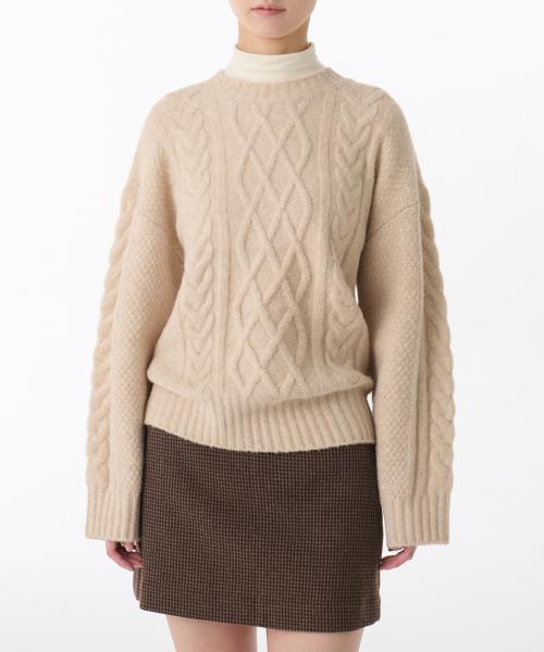 우먼즈 소프트 아란 케이블 니트 [아이보리]