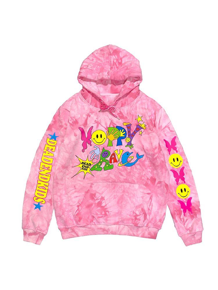 Smiley Pink Tie-Dye Hooded Sweatshirt【s0000010262】