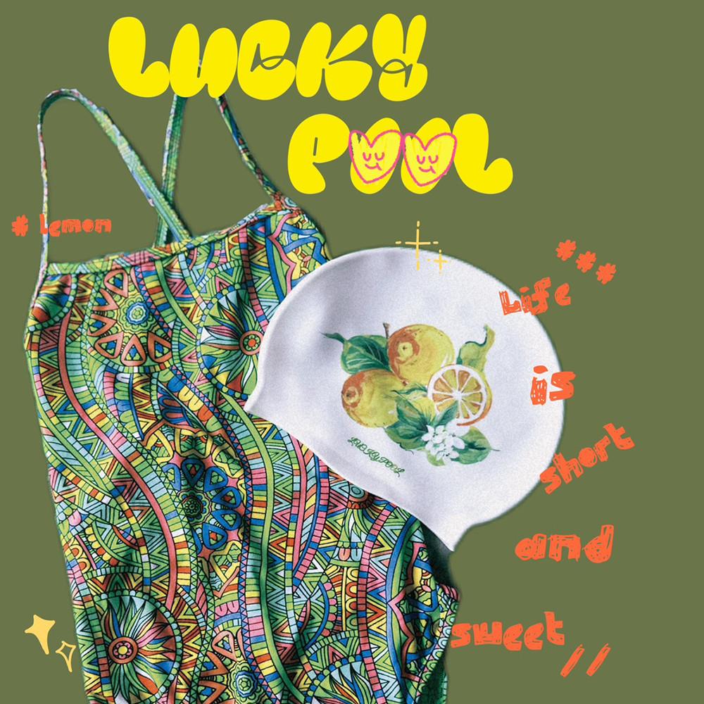 럭키풀 은은한 수채화그림 수모 실리콘 수영모 : 리틀라임샵