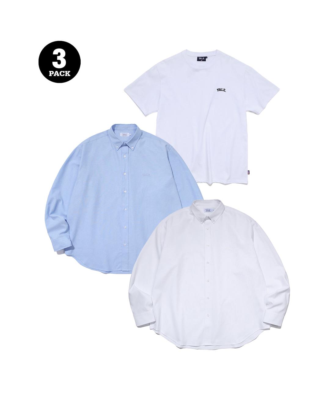 [ONEMILE WEAR] 3PACK OXFORD OVERSIZED SHIRT WHITE / BLUE + SMALL ARCH TEE WHITE