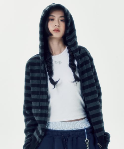 스트라이프 집업 후디 [블랙]