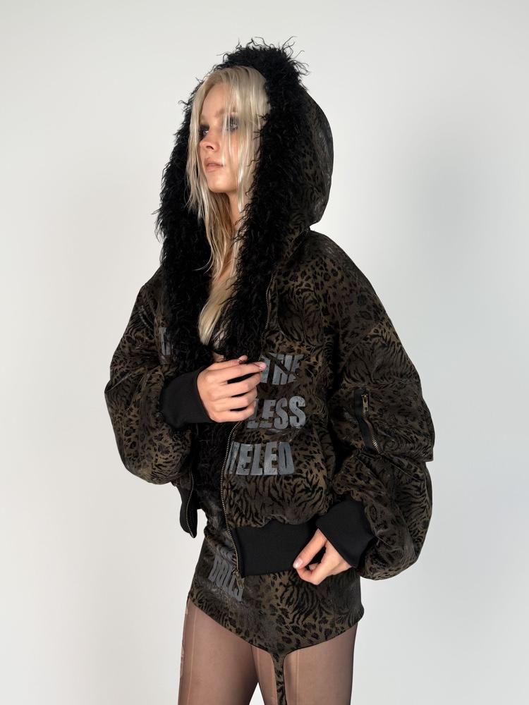 SIXMOKI Leopard-print mirrored velvet fleece jacket