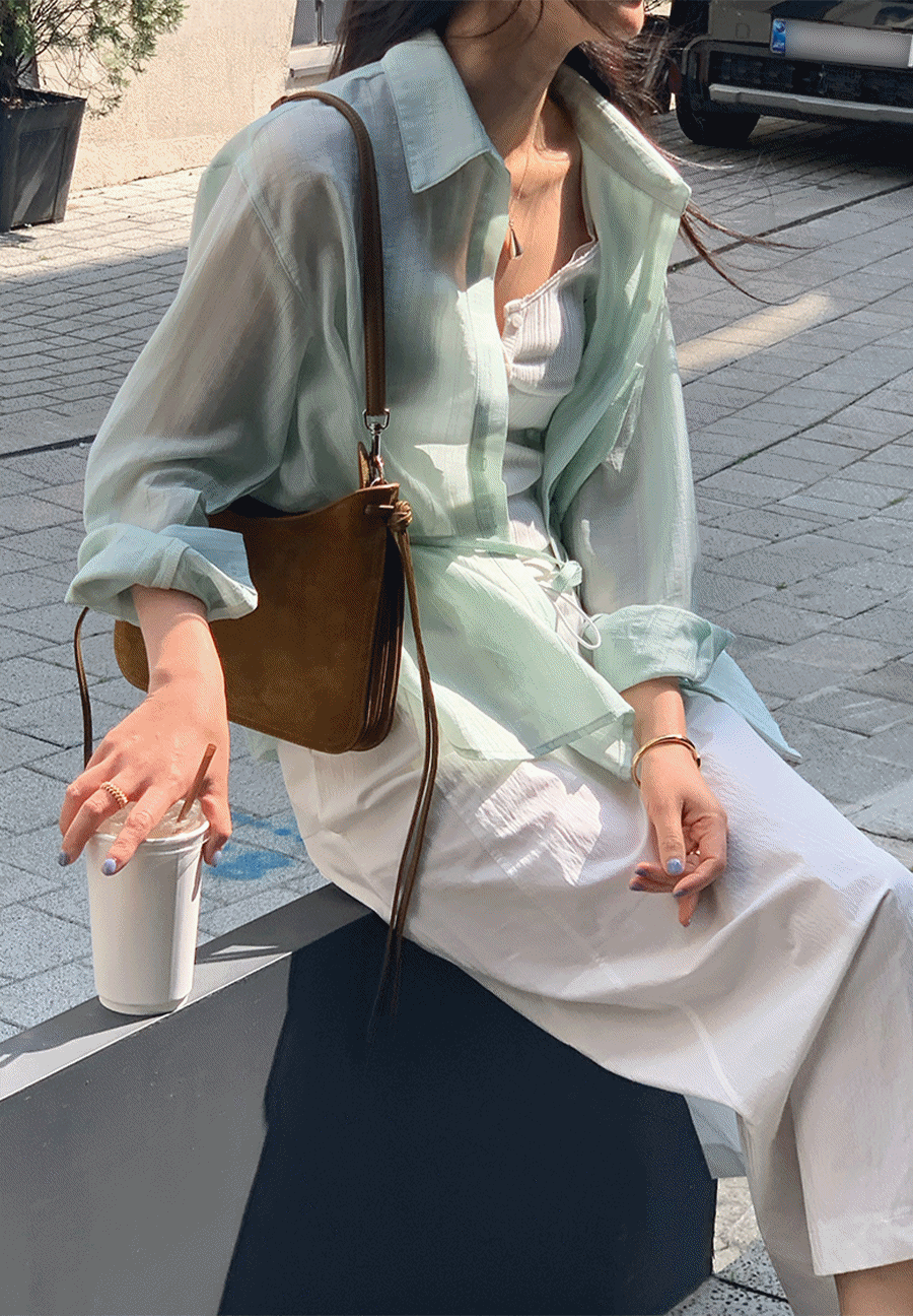 [살안타템🌀/장마룩🌂]  에어 스트랩 여름 스트라이프 셔츠 3color