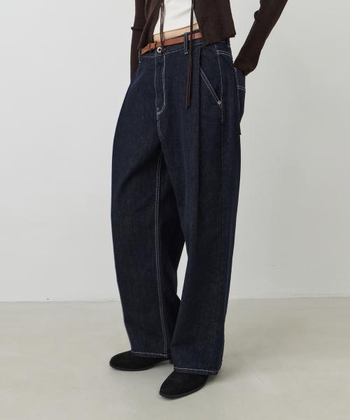 [기장선택]논페이드 턱 와이드 데님 팬츠_INDIGO