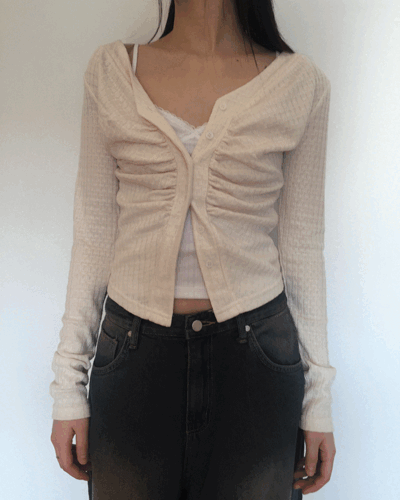 더기 [MD추천]셔링 브이넥 가디건 (4color)