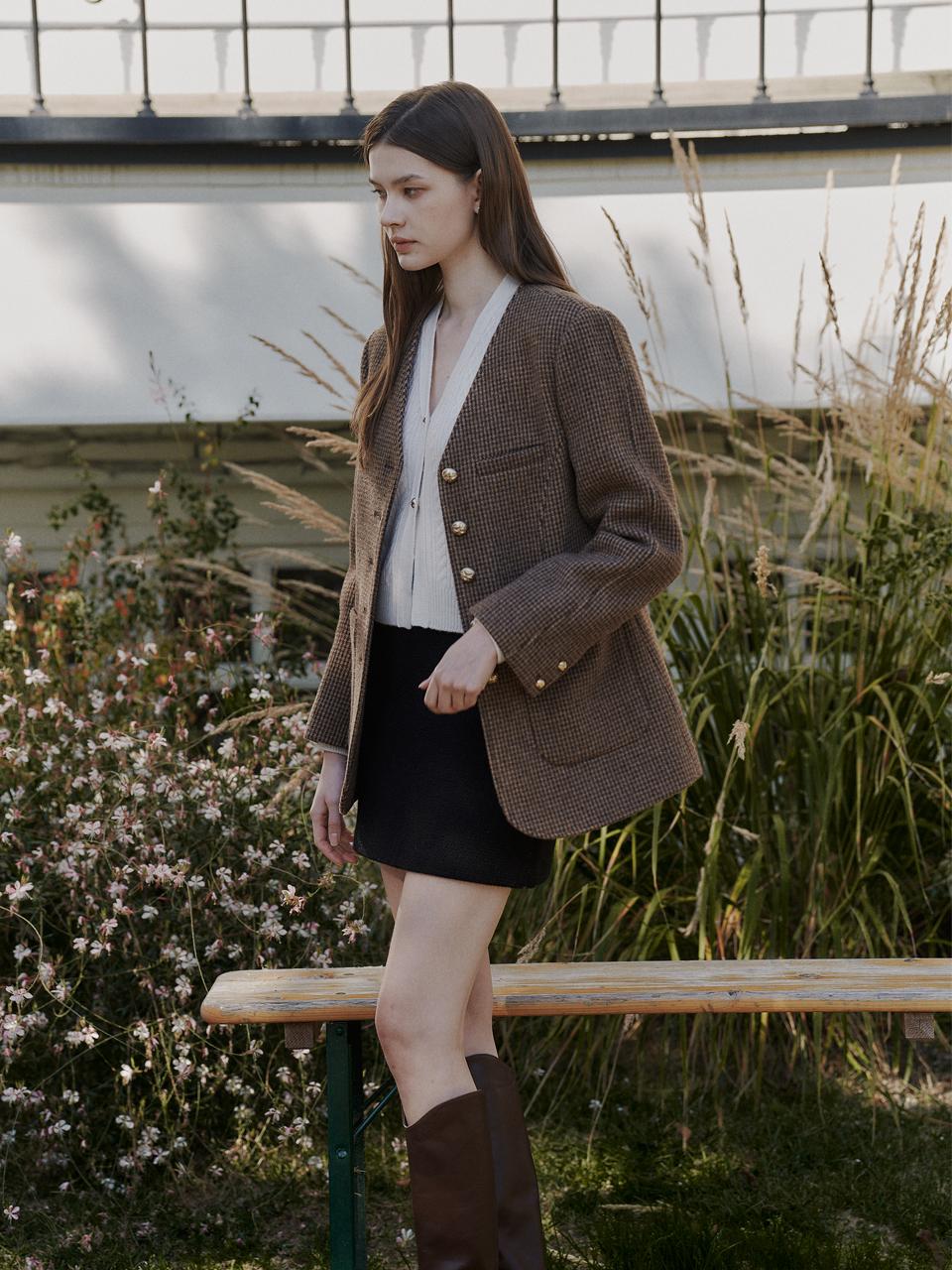 카라리스 울 하프 코트 자켓_Brown