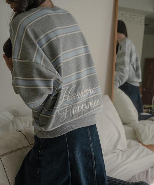 해피니스 스트라이프 맨투맨